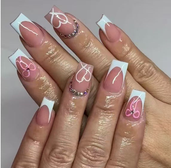 Elegant Nail Art Set with Heart Designs and Rhinestone Details Kalsten