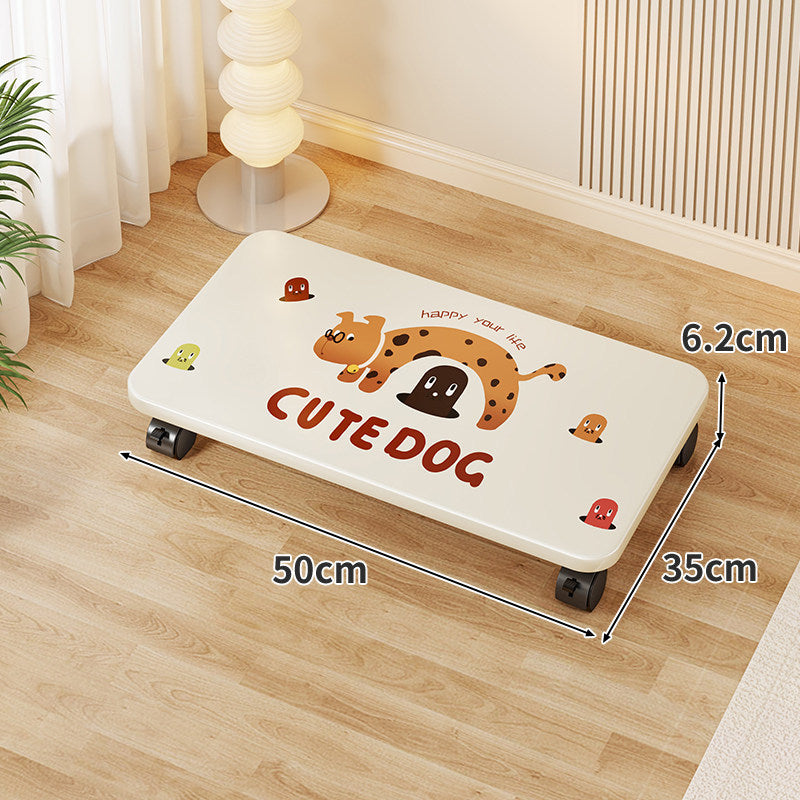 Low-Profile Under-Bed Rolling Storage Platform with Cartoon Top and Locking Casters