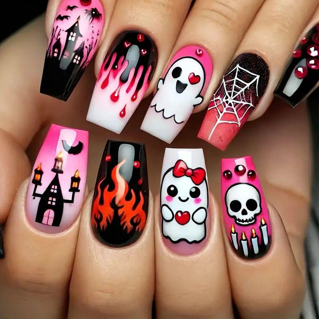 Artificial Nail Set with Colorful Flower Patterns Kalsten