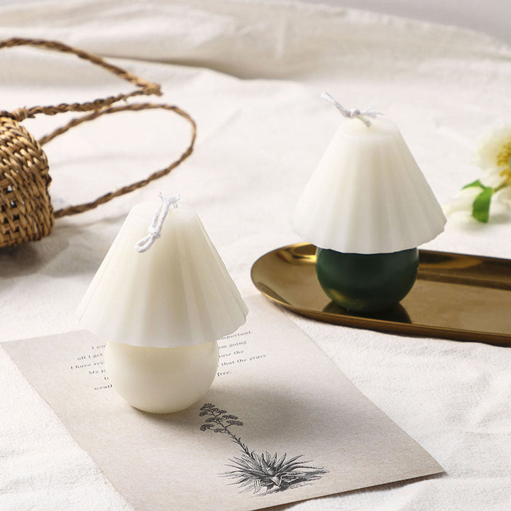 Hand-Poured Mushroom-Shaped Sculptural Soy Candle with Fluted Shade and Rounded Base