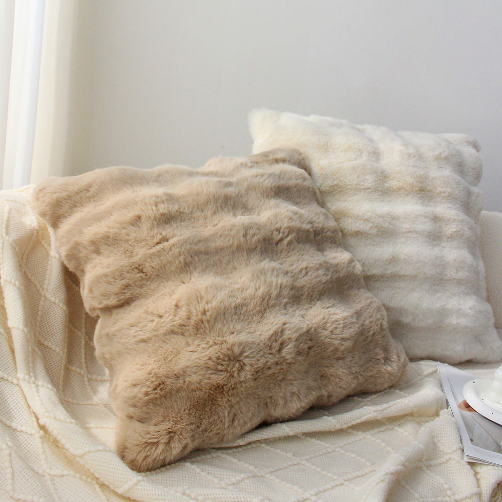 Square faux fur decorative pillow cover with soft plush relief and hidden zipper Kalsten