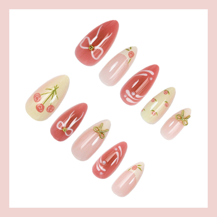 Artificial nail set with floral accents and elegant glitter Kalsten