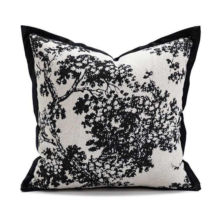 Square jacquard cushion cover with monochrome tree motif and contrasting piping Kalsten