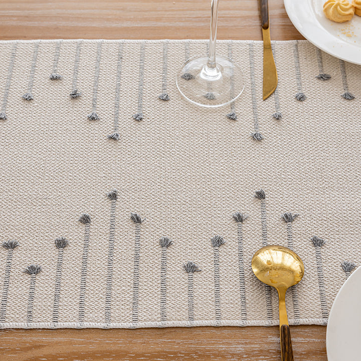 Handwoven Textured Cotton Tassel Table Runner for Dining and Console