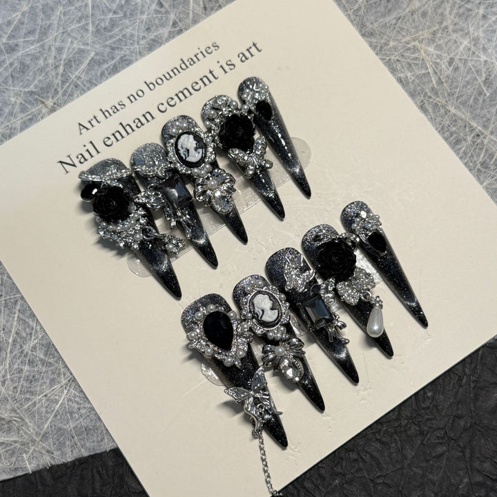 Gothic-Inspired Decorative Nail Art Extensions