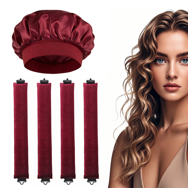 Satin Sleep Cap and Hair Rollers