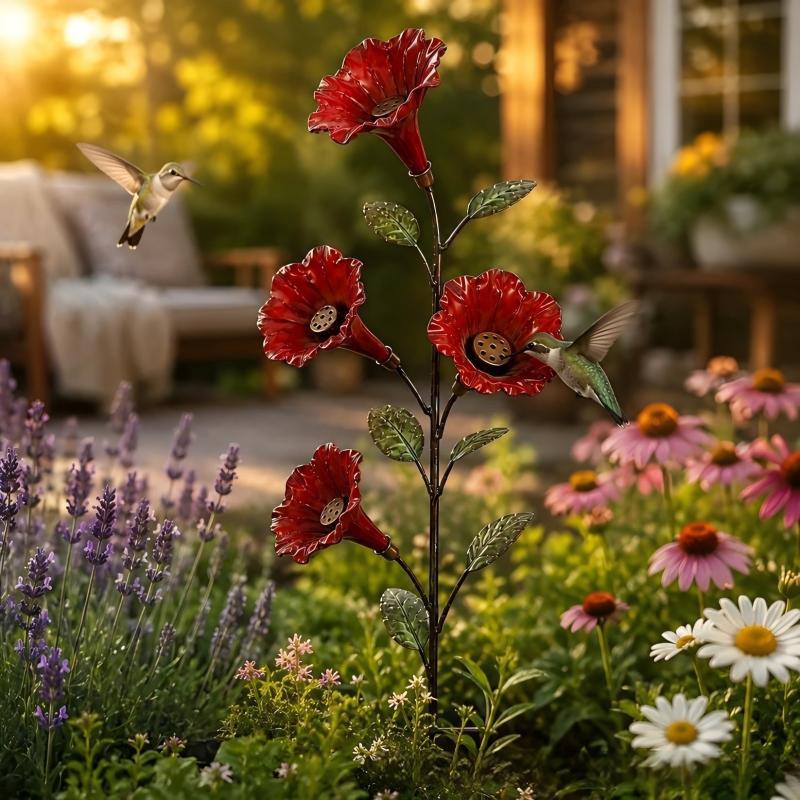 Stabiles garden decor bundle with flowers and hummingbird Kalsten