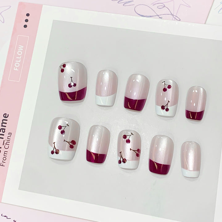 Artistic nail tips with cherry design Kalsten