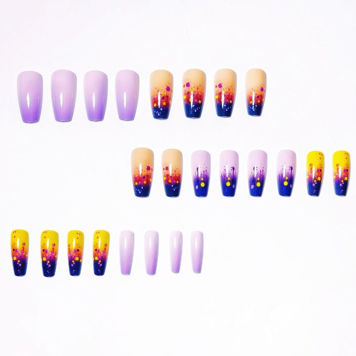 Artificial nails with vibrant gradient and splash pattern Kalsten