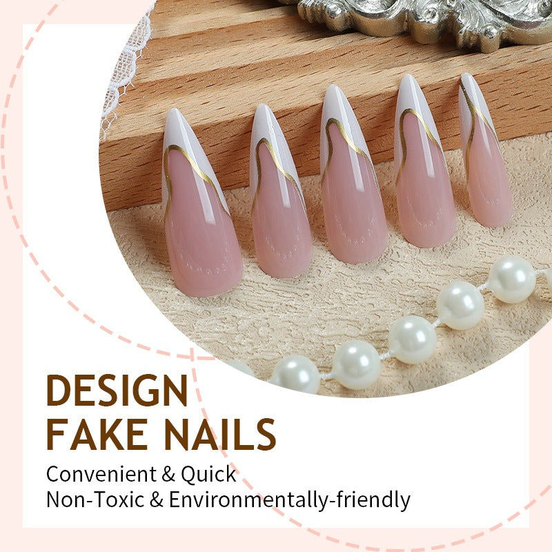 Elegant artificial nail collection with delicate gold embellishments Kalsten