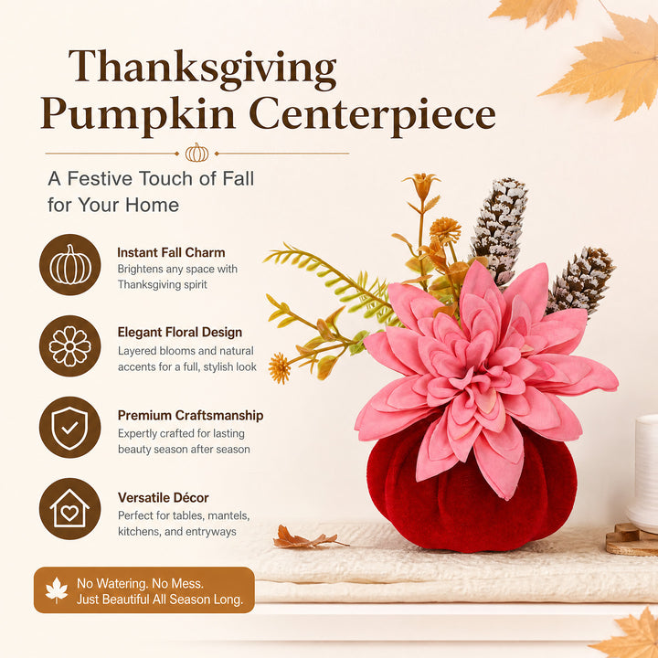 Samt-Pumpkin Table Decoration with Artificial Sunflower Arrangement