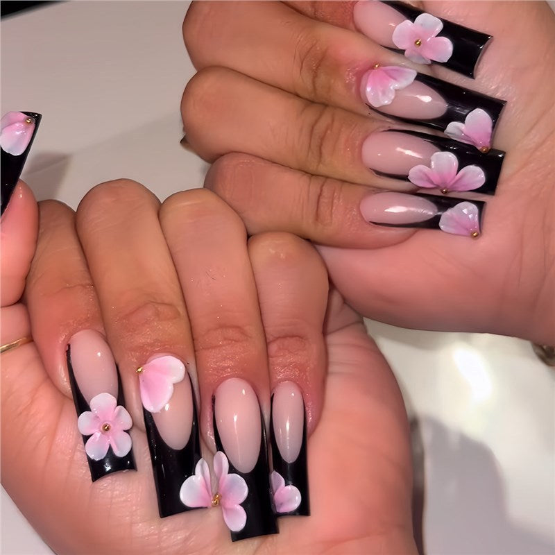Floral-Embellished Long Press-On Nails Kalsten
