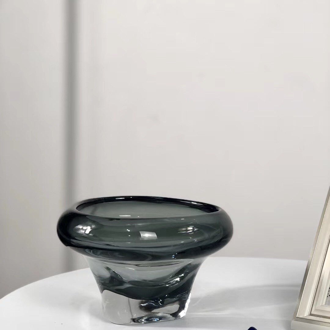 Handblown Thick-Glass Pedestal Centerpiece Bowl Kalsten