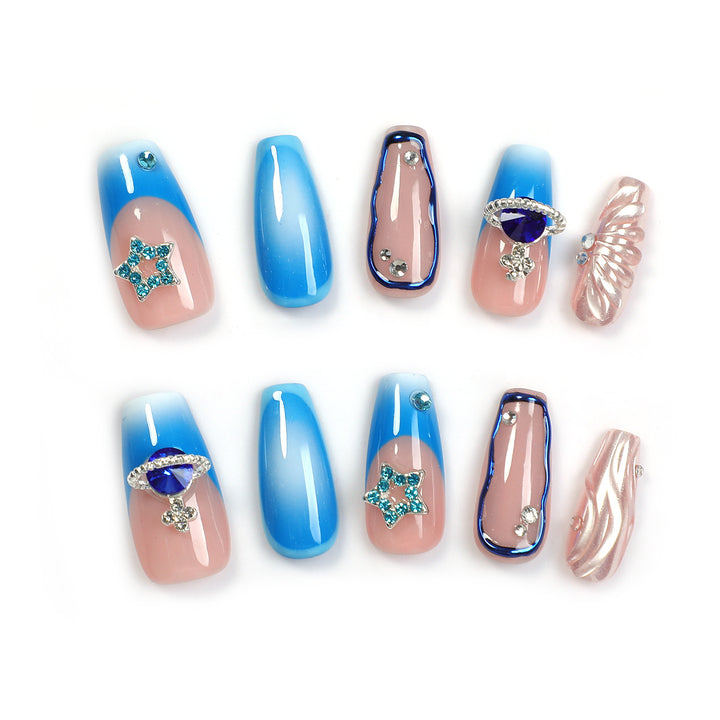 Elegant artificial nail set with delicate ombre effects and sparkling details Kalsten