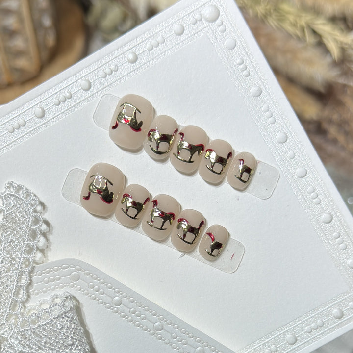 Decorative Press-On Nail Art Set with Gold Accent Designs Kalsten