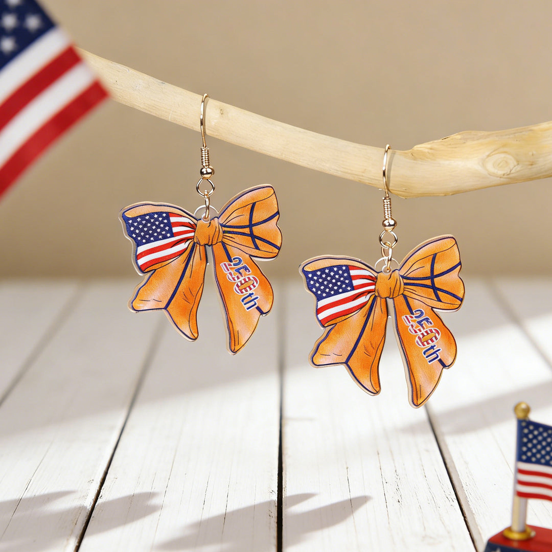 Ladies nan statement earrings with bow shape and American flag pendant Kalsten