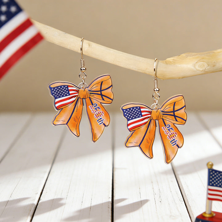 Ladies nan statement earrings with bow shape and American flag pendant Kalsten