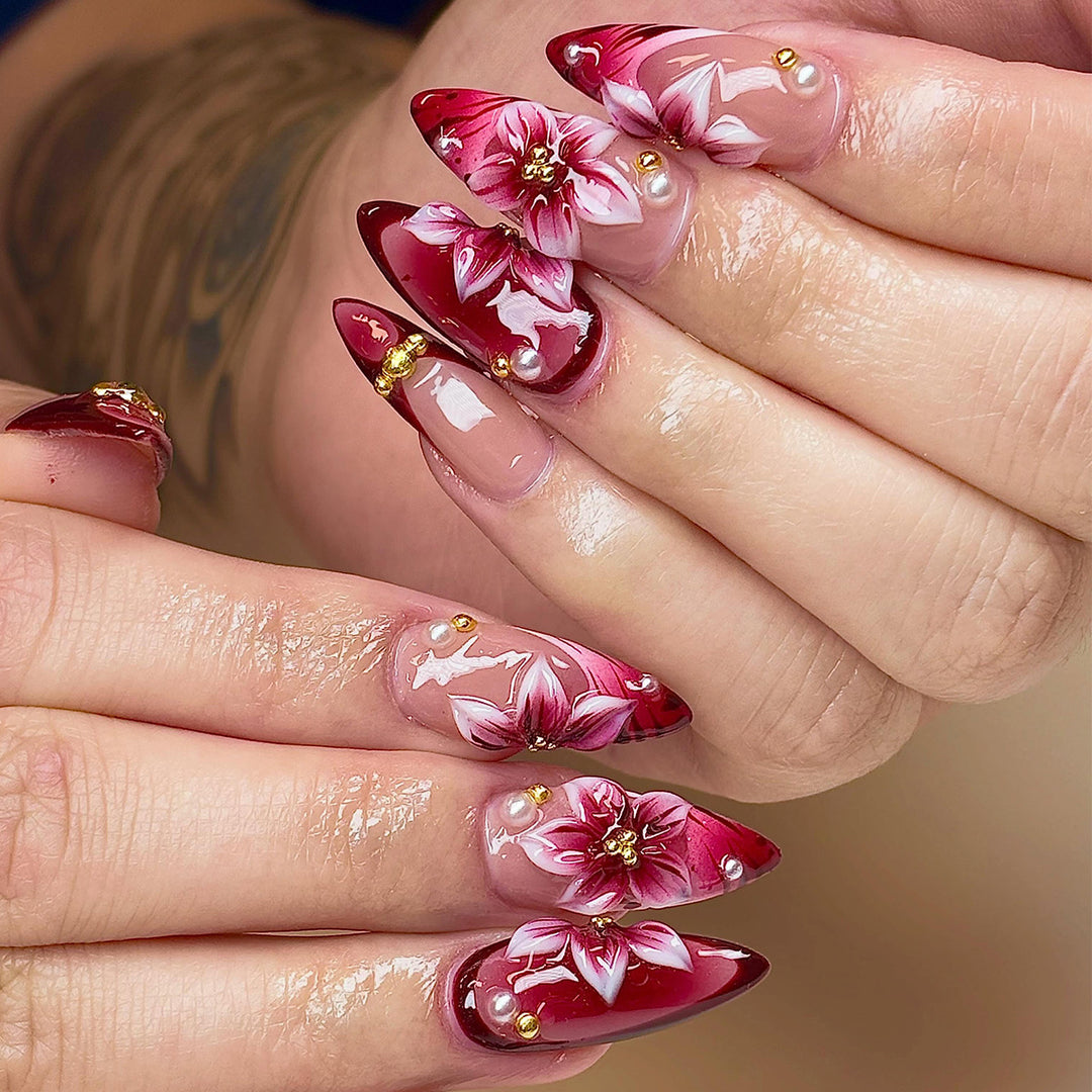 Floral Accent Stiletto Nail Art Extensions Kalsten