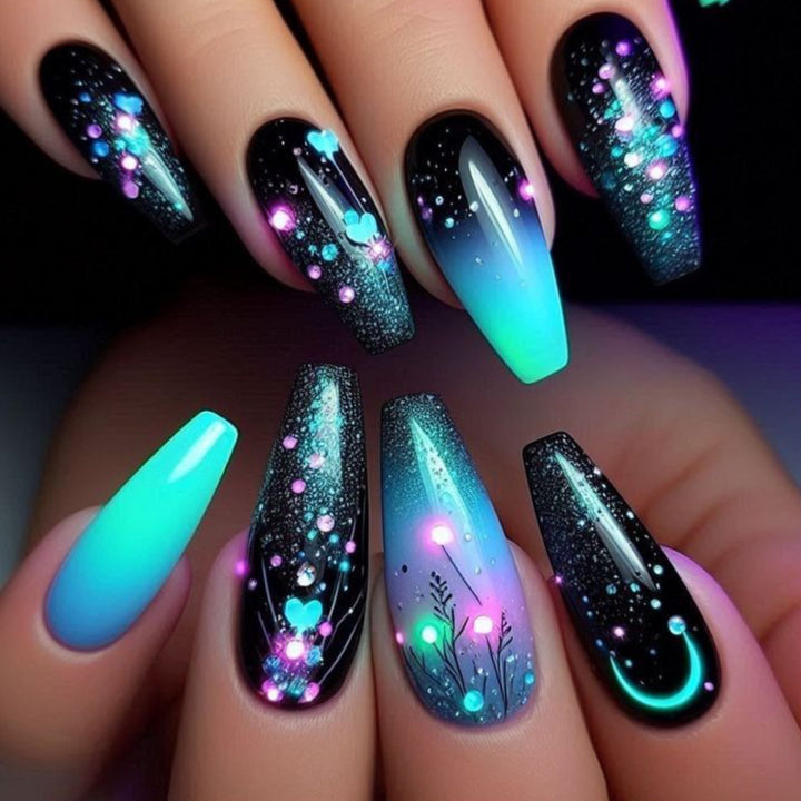Glamorous Neon Glitter Nail Art Extensions Kalsten