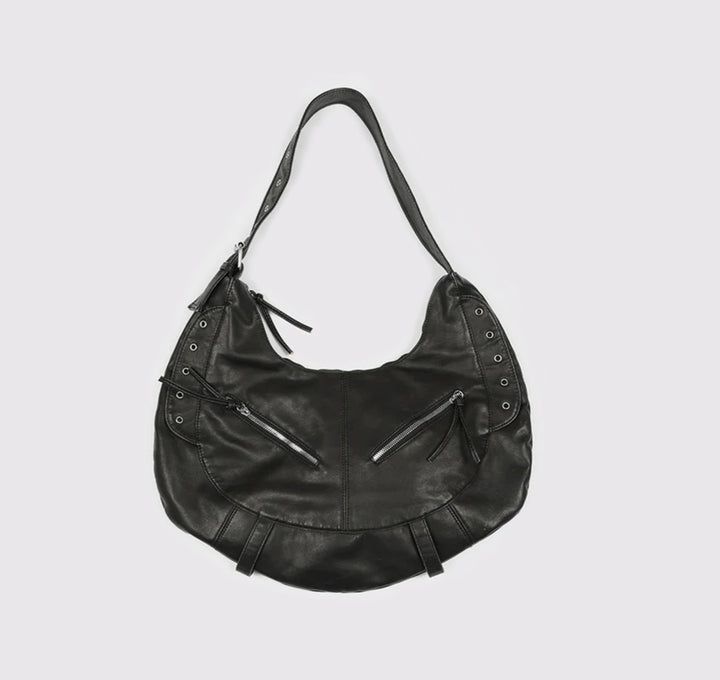 Multi-Pocket Slouchy Leather Hobo Bag