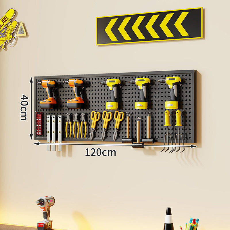 Wall-Mounted Perforated Metal Tool Pegboard Organizer with Magnetic Strip and Multi Hooks