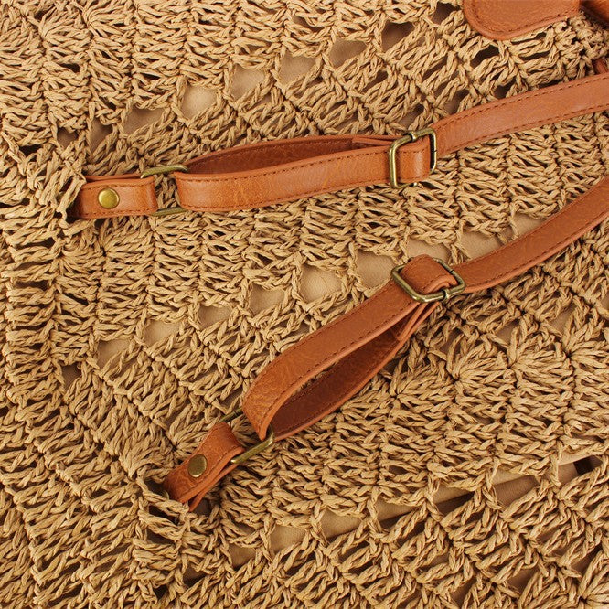 Backpack Made of Natural Straw with Leather Accents Kalsten
