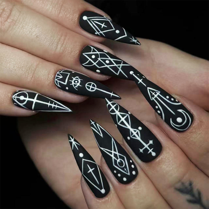 Artistic Geometry-Themed Long Stiletto Nail Art Kalsten