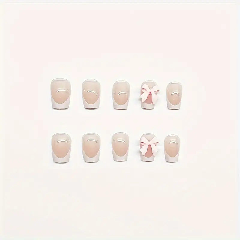 Charming Bow-Embellished Press-On Nail Art Kalsten