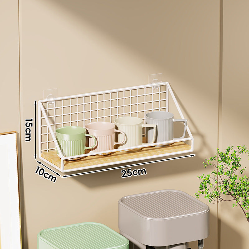 Ventilated Grid Wall Shelf with Wood-Look Tray and Clear Suction Mounts