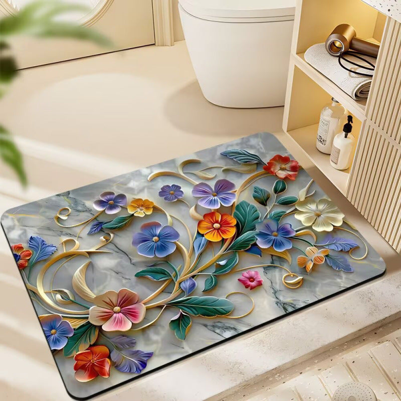 Floral-Themed Plush Bath Mat