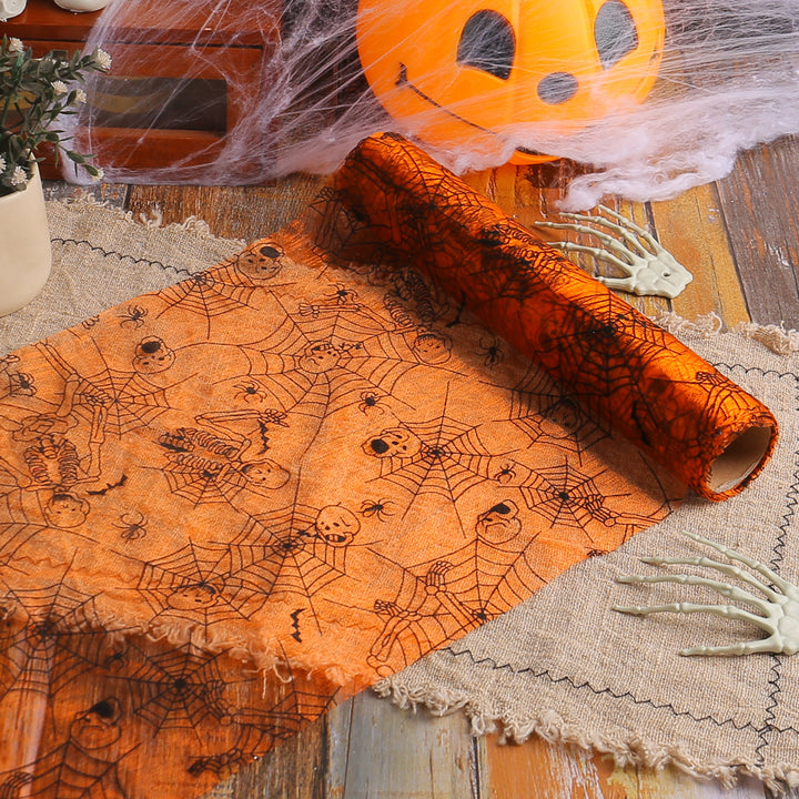 Tulle roll with velvety flock print bats for Halloween and party decoration