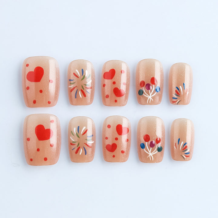 Creative Heart-Themed Press-On Nail Art Kalsten
