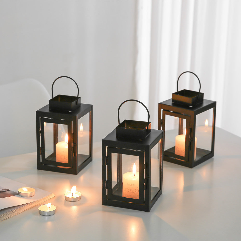 Square Metal and Glass Tealight Lantern with Front Door and Carry Handle Kalsten