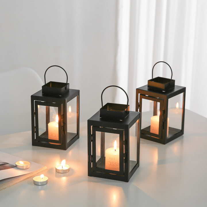 Square Metal and Glass Tealight Lantern with Front Door and Carry Handle Kalsten