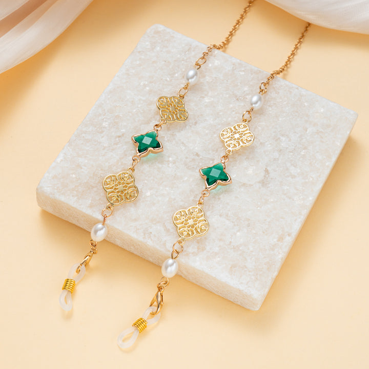 Elegant Gemstone and Pearl Eyewear Chain Kalsten