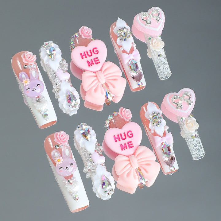 Creative nail art set with playful animal and heart motifs Kalsten