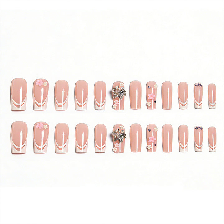 Artificial nails with floral accents and glitter effects Kalsten