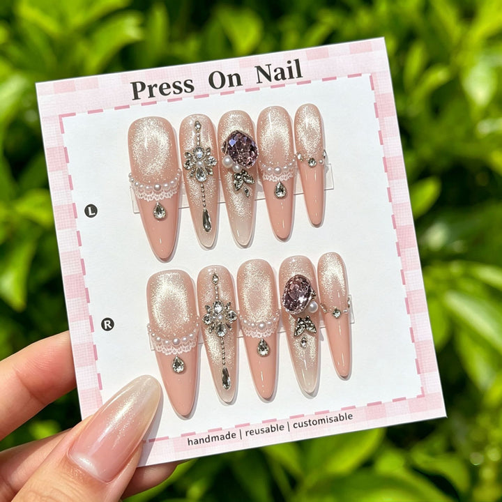 Artistic Press-On Nail Set with Floral and Graphic Designs