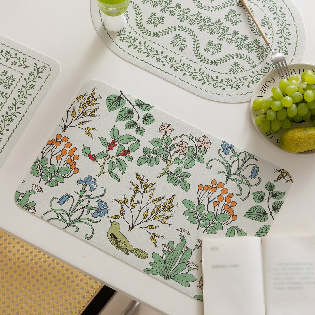 Wipeable table mats made of PU leather with botanical silhouette design Kalsten