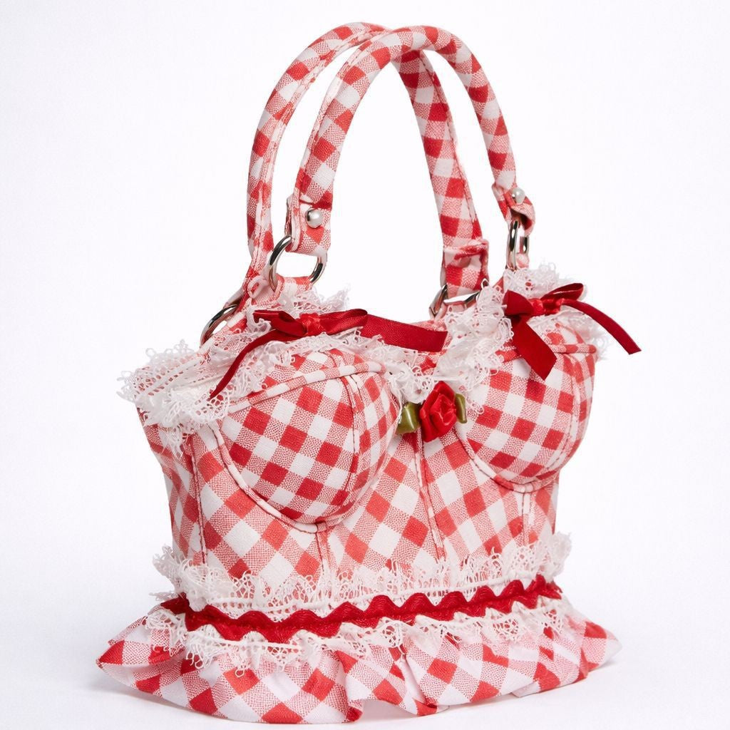 Playful Gingham Print Handbag