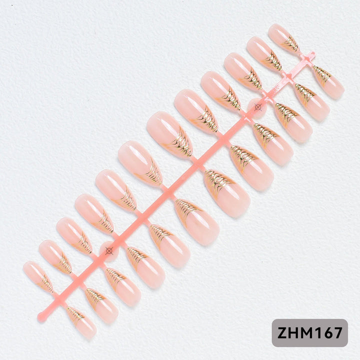 Elegant Press-On Nail Tips with Gold Detailing Kalsten