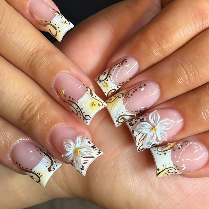 Elegant Floral Acrylic Nail Extensions Kalsten