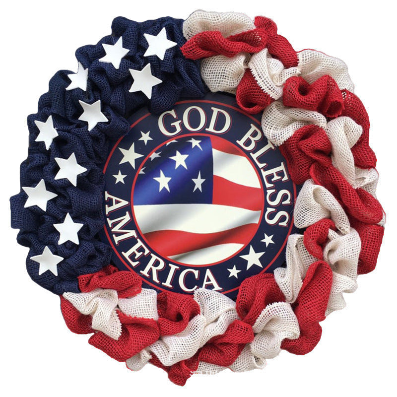 Unisex nan patriotic burlap starburst wreath with layered mesh petals and jute rosette center Kalsten