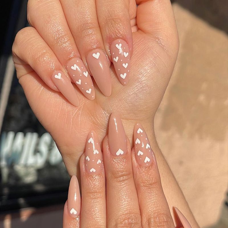 Charming Heart-Embellished Stiletto Press-On Nails Kalsten