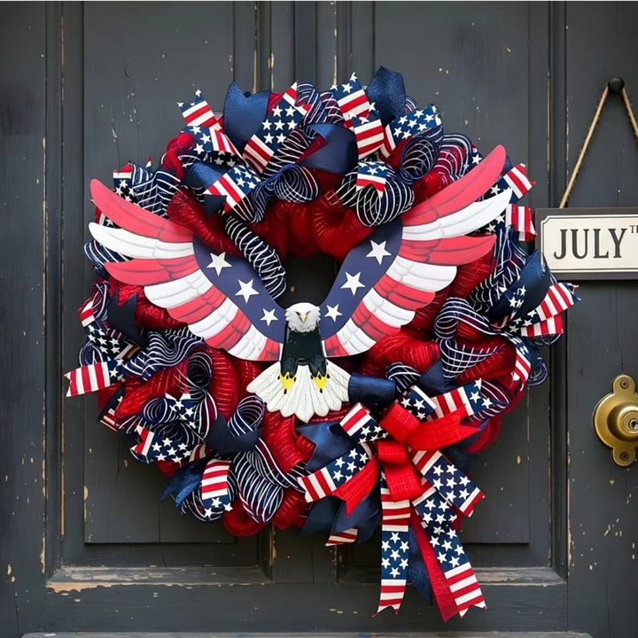 Unisex nan Patriotic Americana Heart Flag Wreath with Ribbon Mesh, Wooden Heart Cutout and Star Accent Bowlsift Kalsten