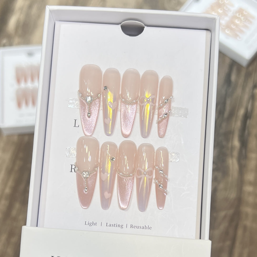 Premium Decorative Press-On Nail Set with Elegant Gemstone Accents Kalsten