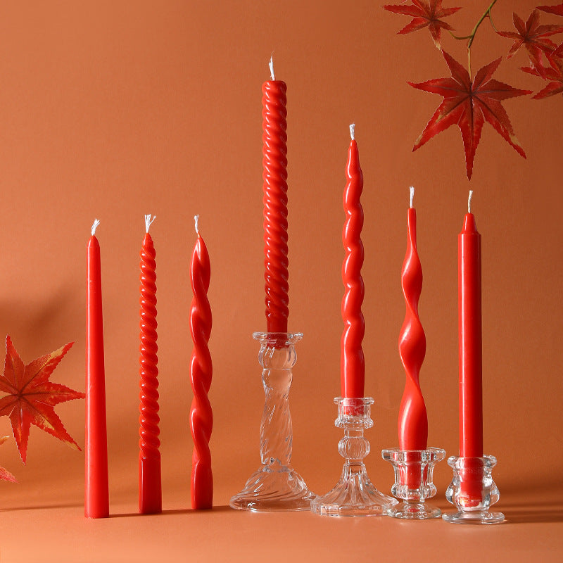 Sinuous Sculptural Taper Candle Pair Long-Burning Dripless Dinner Candles