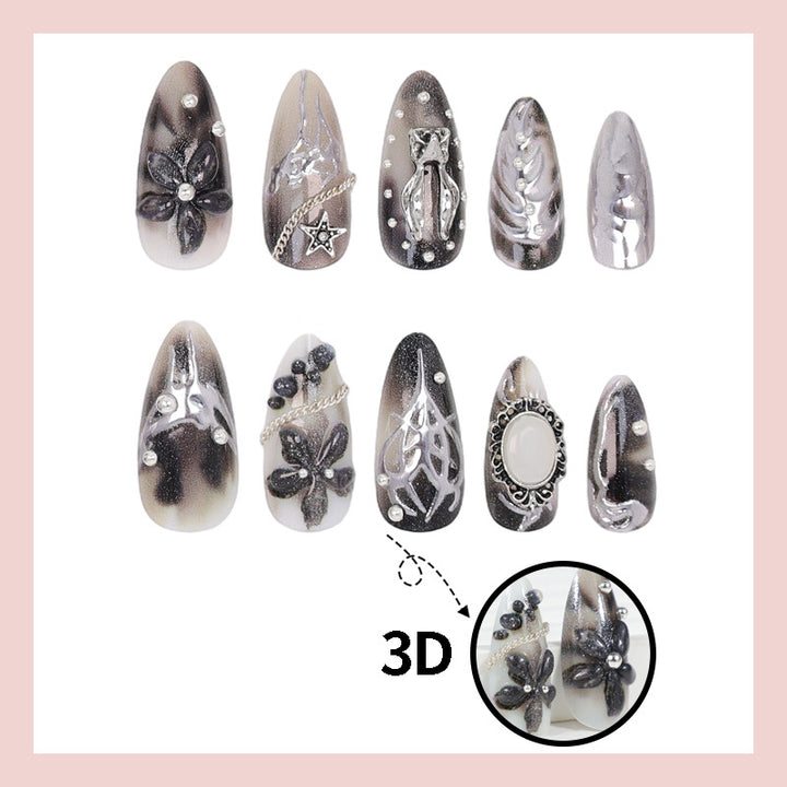 Artificial nail tips with glamorous black-and-white design Kalsten
