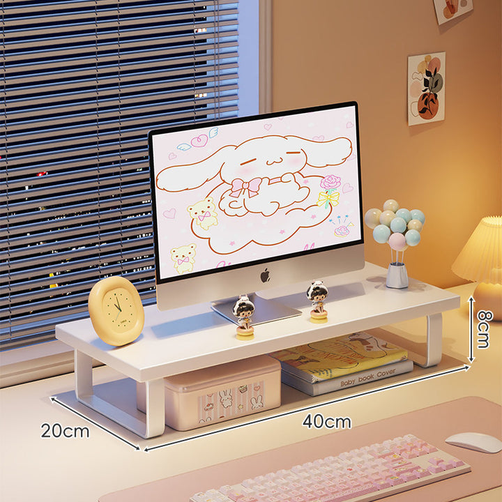 Elevated Monitor Riser Stand with Wood-Effect Top Metal Frame and Under-Shelf Storage
