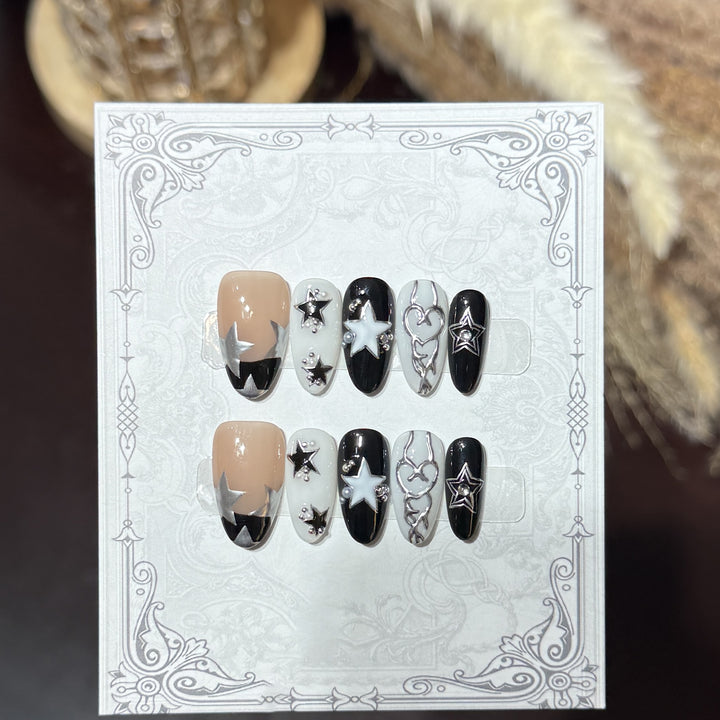 Decorative Press-On Nail Set with Celestial Accents Kalsten